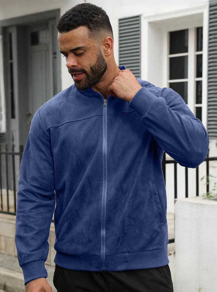 Men's subtle velour bomber jacket with stand-up collar, full zip and ribbed cuffs Mune Fashion