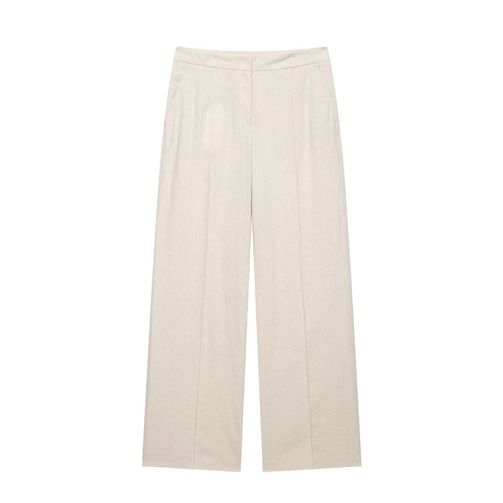 Women's Lightweight Linen Look Pants with Pleat and High Waist Mune Fashion