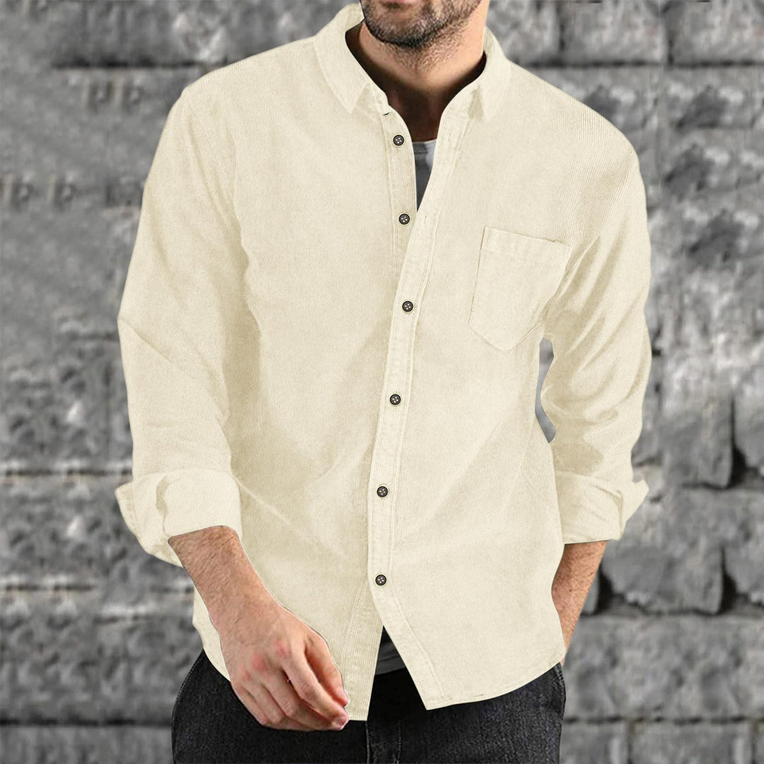 Men's Elegant Cord Shirt with Practical Chest Pocket Mune