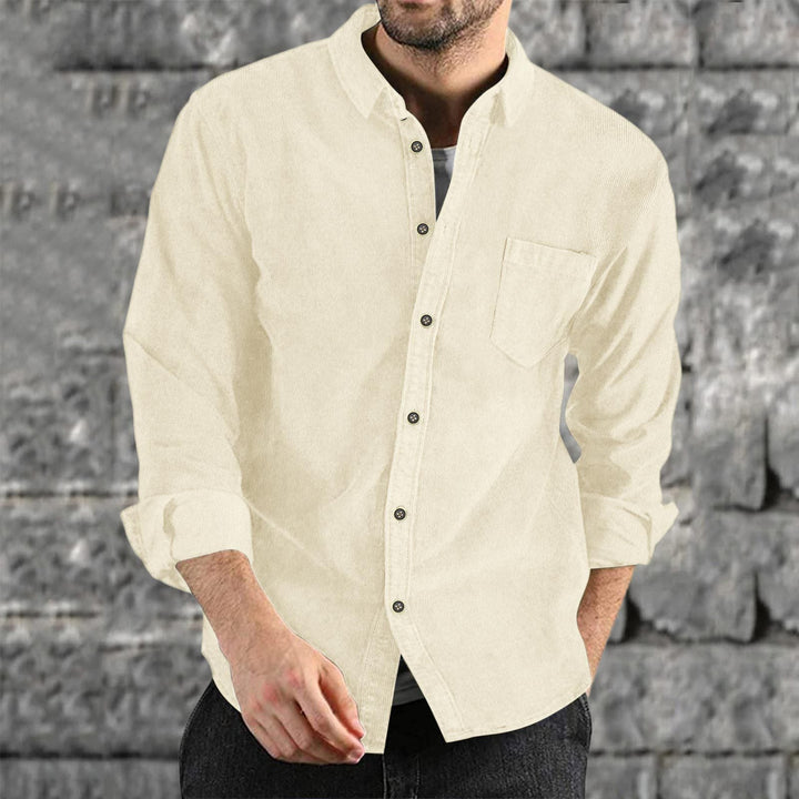 Men's Elegant Cord Shirt with Practical Chest Pocket Mune