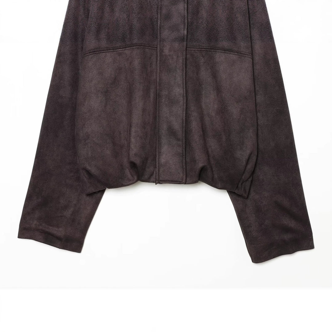 Women's short jacket in velvet look with high funnel collar and elastic hem Mune Fashion
