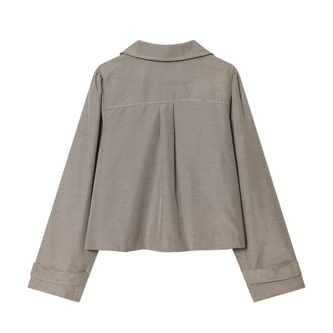 Women's cropped jacket in Glencheck with round collar and concealed button placket Mune Fashion