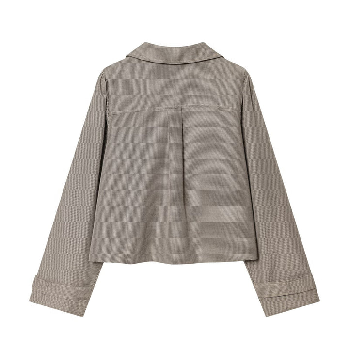 Women's cropped jacket in Glencheck with round collar and concealed button placket Mune Fashion