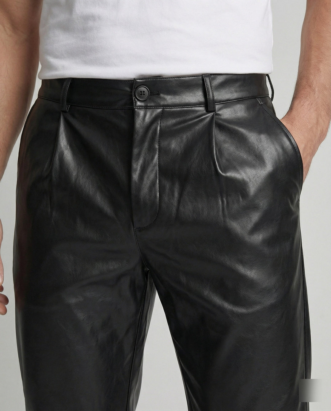 Men's faux leather trousers elegantly tailored
