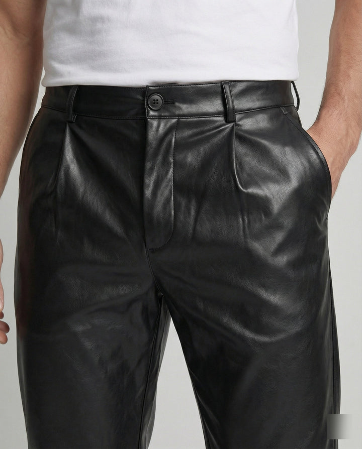Men's faux leather trousers elegantly tailored