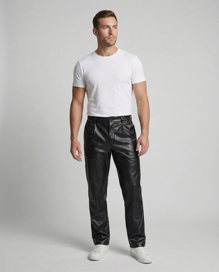 Men's faux leather trousers elegantly tailored
