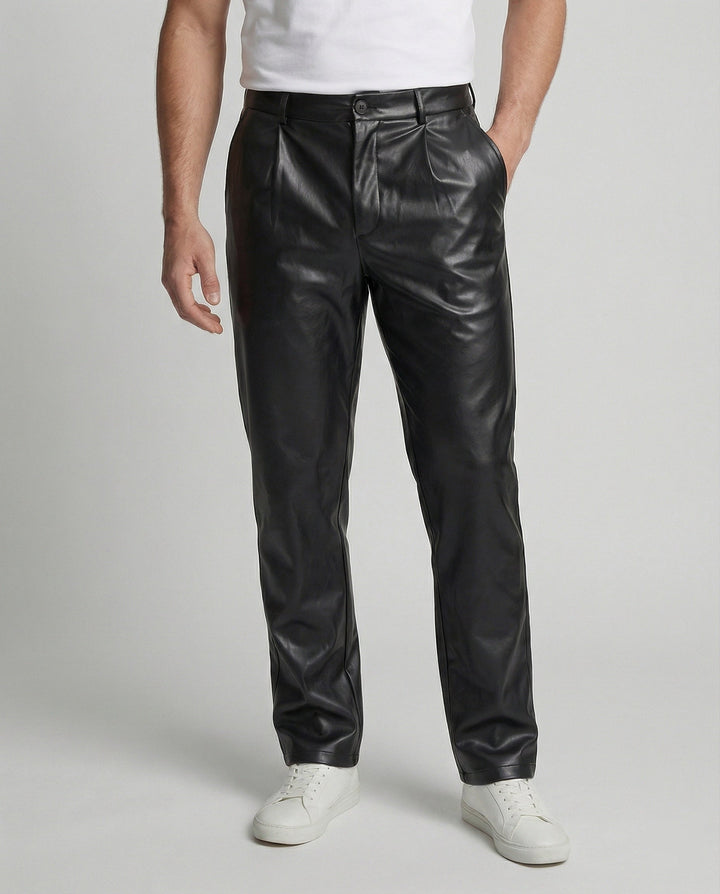 Men's faux leather trousers elegantly tailored