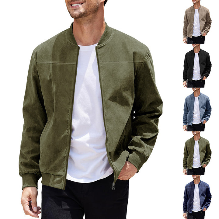 Men's suede bomber jacket with stand-up collar, ribbed cuffs, and full zip Mune Fashion