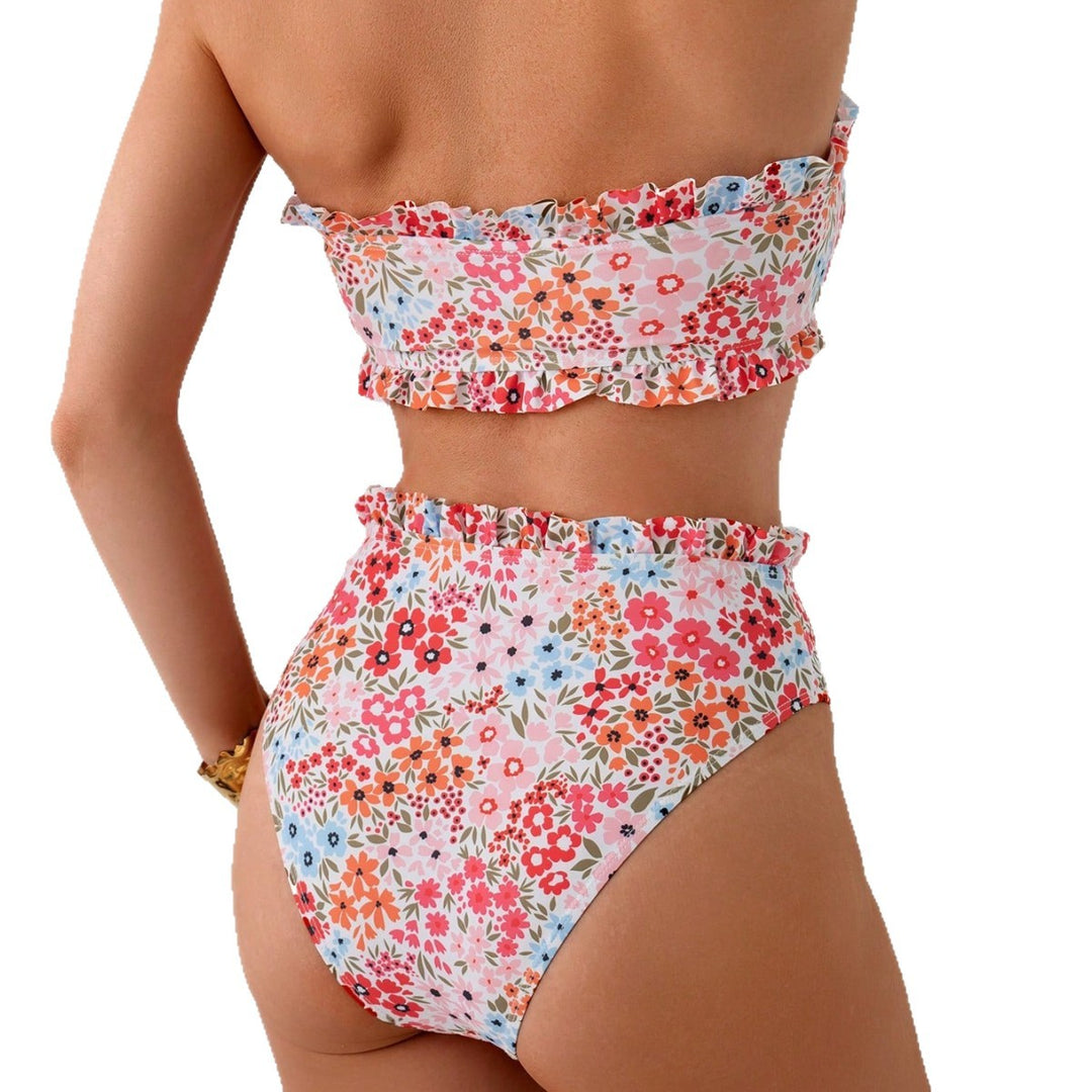 Women's Bandeau Bikini with Floral Ruffle Design Mune Fashion