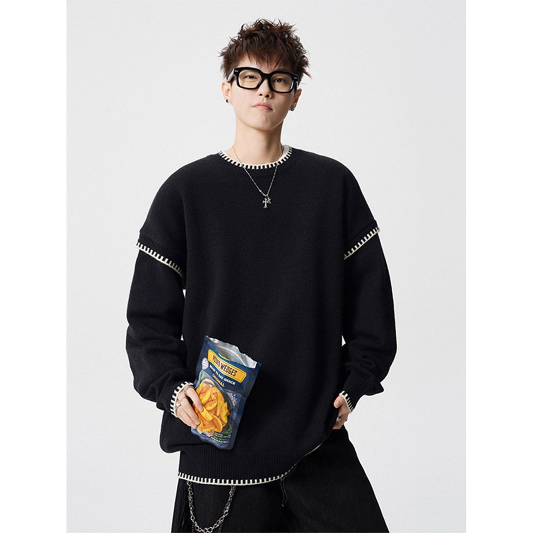 Men's chunky knit sweater with contrast seams Mune Fashion