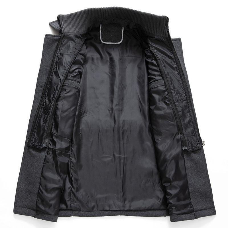 Men's elegant double-breasted wool coat with removable knit collar and concealed zipper Mune Fashion