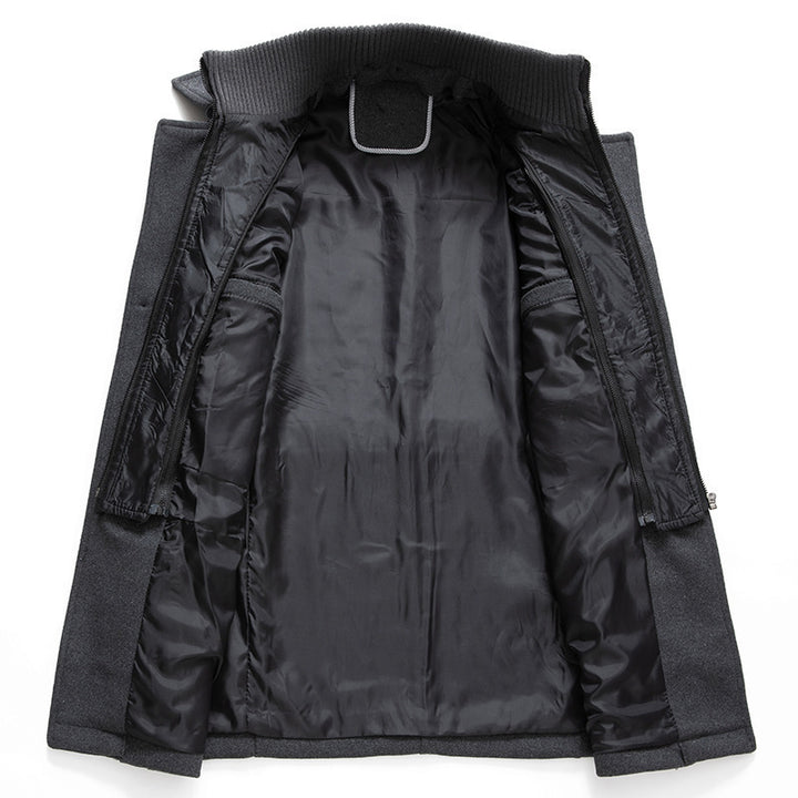 Men's elegant double-breasted wool coat with removable knit collar and concealed zipper Mune Fashion