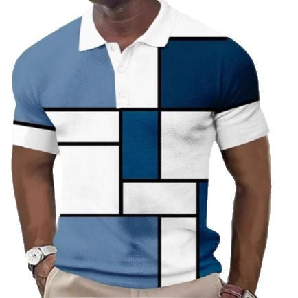 Men's short-sleeved polo shirt with geometric block pattern and fine structured piqué Mune Fashion