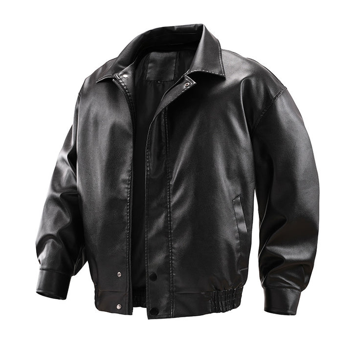 Men's Fashionable Faux Leather Jacket with High Collar Mune Fashion
