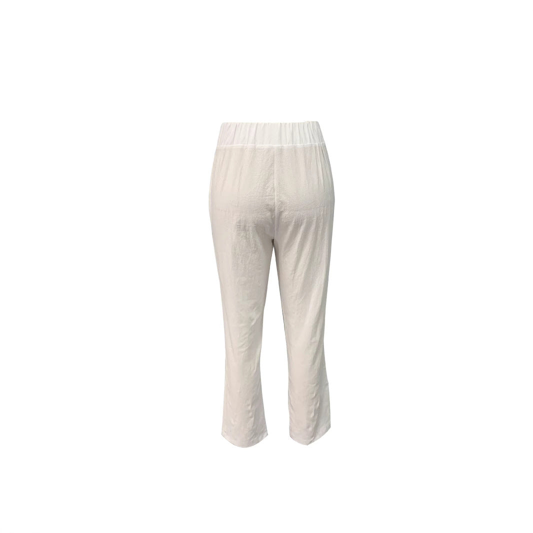Women’s lightweight and airy linen pants with elastic waistband and side pockets Mune Fashion