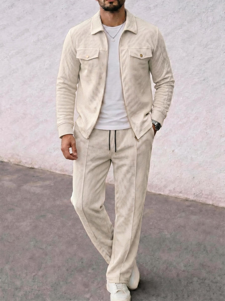Men's structured zip jacket with waffle texture chest flap pockets and full-length zipper Mune Fashion