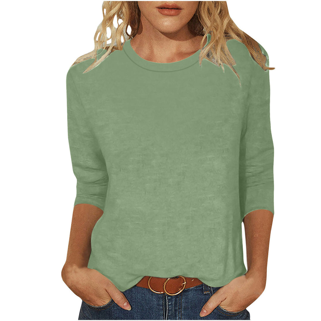 Women's casual 3/4 sleeve shirt with round neckline, loose fit and side slits Mune Fashion