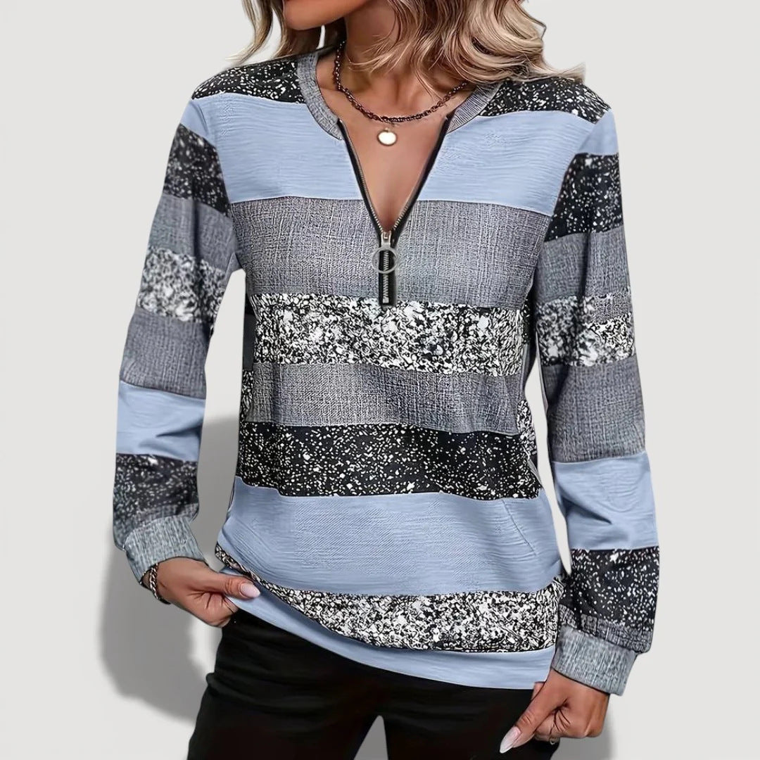 Women’s Stylish Zip Pullover with Graphic Pattern