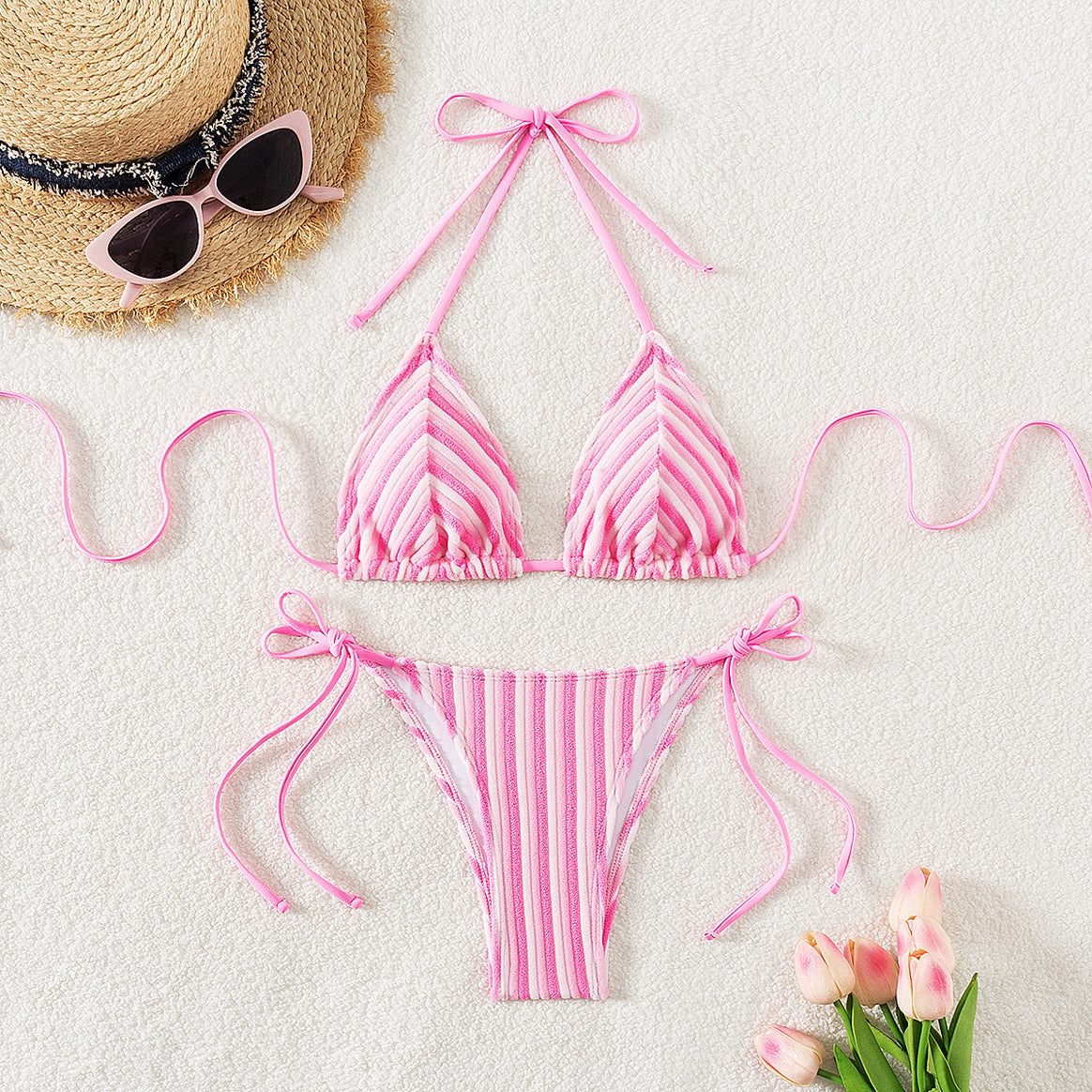 Women's Triangle Bikini with refined stripes and playful bows Mune Fashion