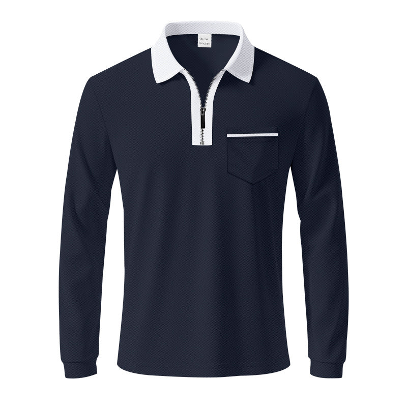 Men's long-sleeved polo with half zip, patch chest pocket, and fine structure jersey quality Mune Fashion