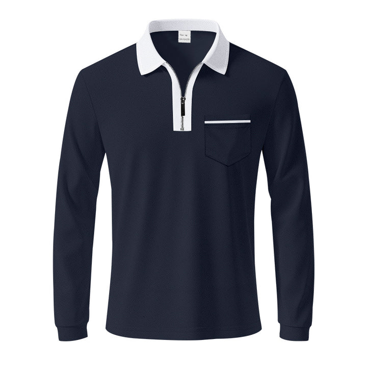 Men's long-sleeved polo with half zip, patch chest pocket, and fine structure jersey quality Mune Fashion