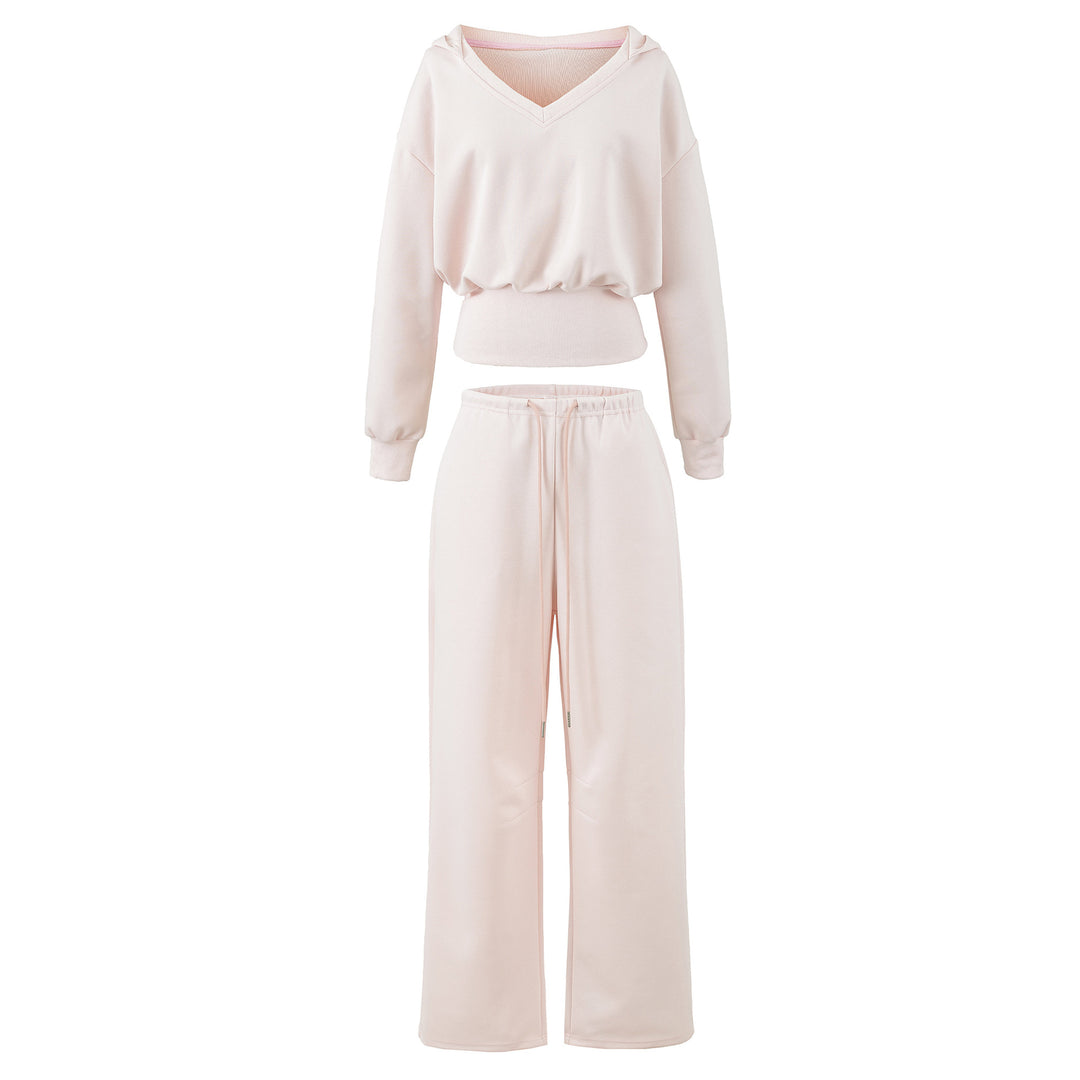 Women's Comfort Lounge Set with Short V Hooded Sweatshirt and High-Cut Wide-Leg Joggers Mune Fashion