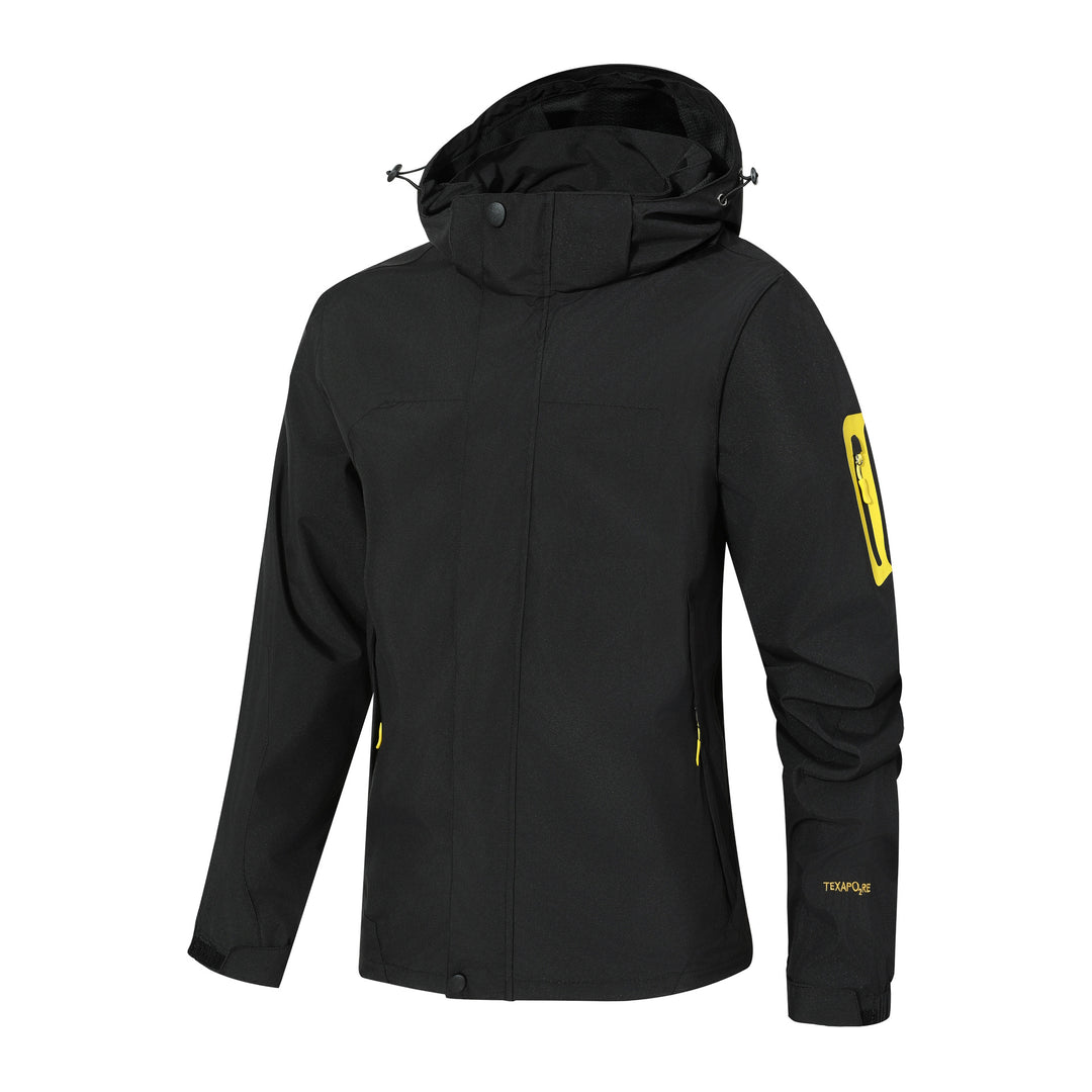 Men's Waterproof Softshell Outdoor Jacket with Hood, Sleeve Zipper Pocket and Windproof Membrane Mune Fashion