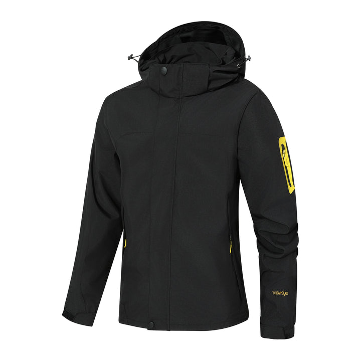 Men's Waterproof Softshell Outdoor Jacket with Hood, Sleeve Zipper Pocket and Windproof Membrane Mune Fashion