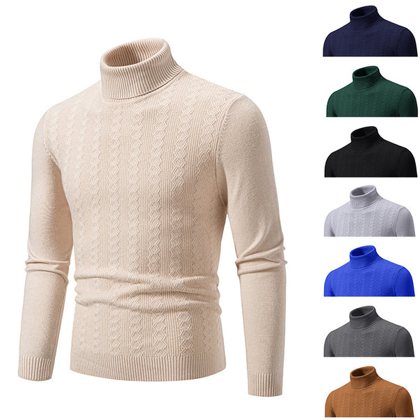 Men's fine turtleneck sweater made of fine knit with cable pattern and narrow silhouette Mune Fashion