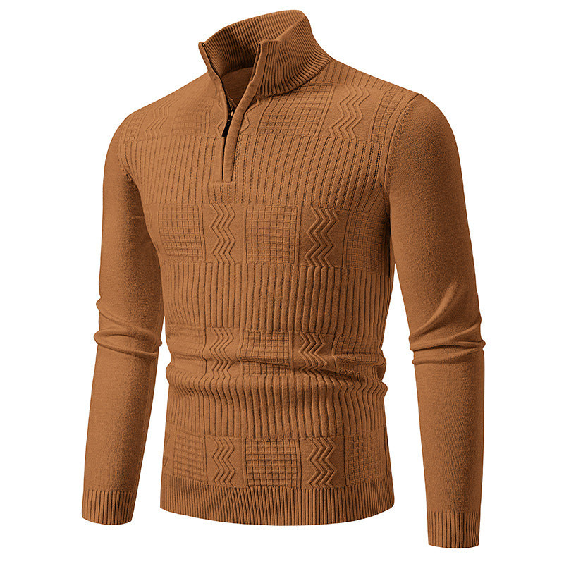Men's Structured Half-Zip Mock Neck Pullover with Cable Knit Pattern Mune Fashion