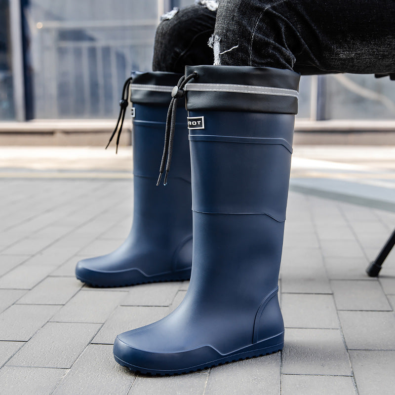Men's waterproof knee-high rubber boots with adjustable shaft closure and slip-resistant profile sole Mune Fashion