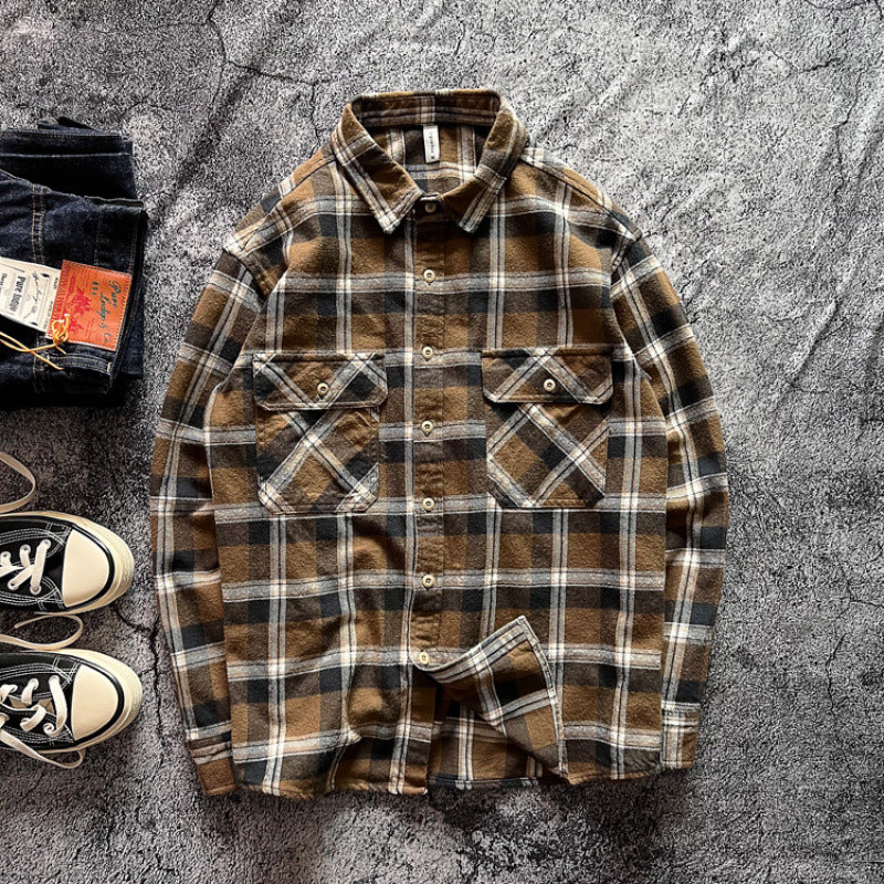 Men's Checked Shirt Jacket with Chest Pockets Mune Fashion