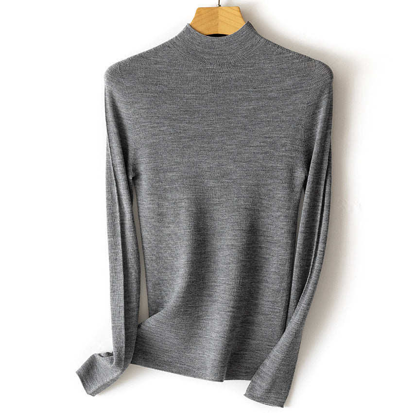 Women fine knit long sleeve with short standing collar and slim silhouette Mune Fashion