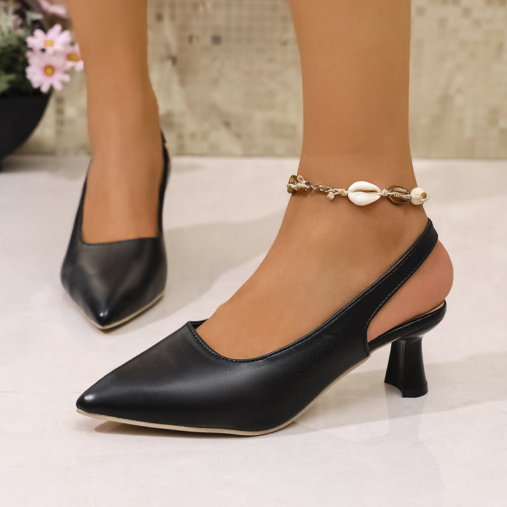 Ladies Elegant Slingback Pumps with Pointed Toe, Conical Mid-High Heel and Elastic Heel Strap Mune Fashion