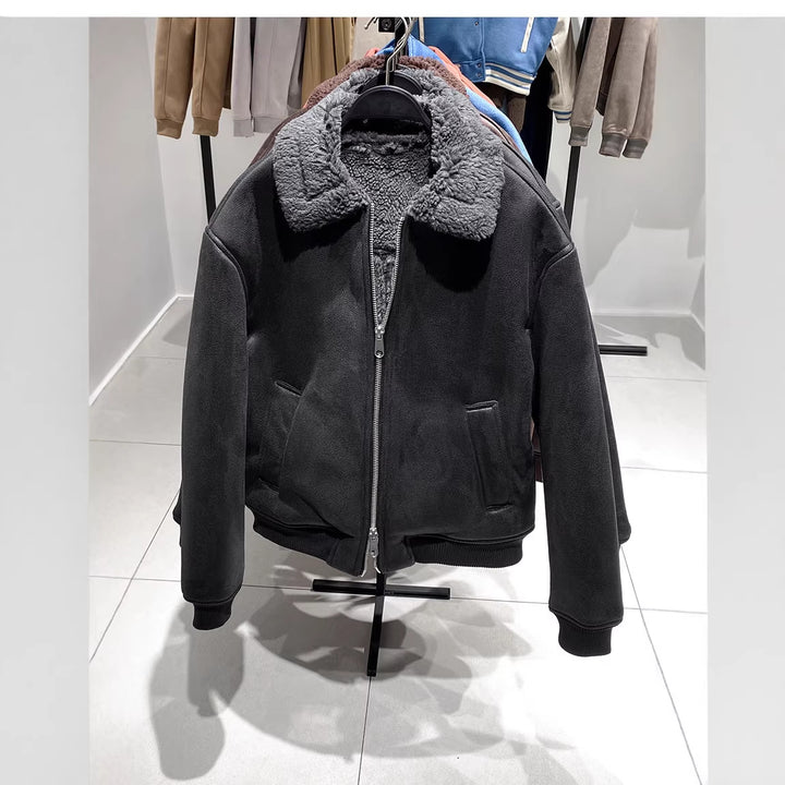 Men's Quilted Bomber Jacket with Teddy Collar and Ribbed Cuffs Mune Fashion