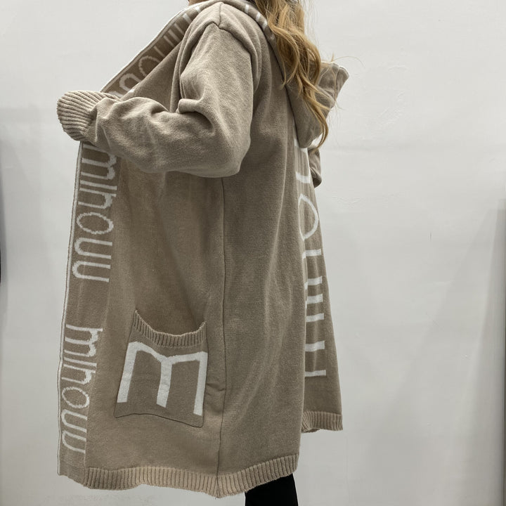 Women’s Oversized Knitted Hoodie Cardigan with Logo Border Mune Fashion