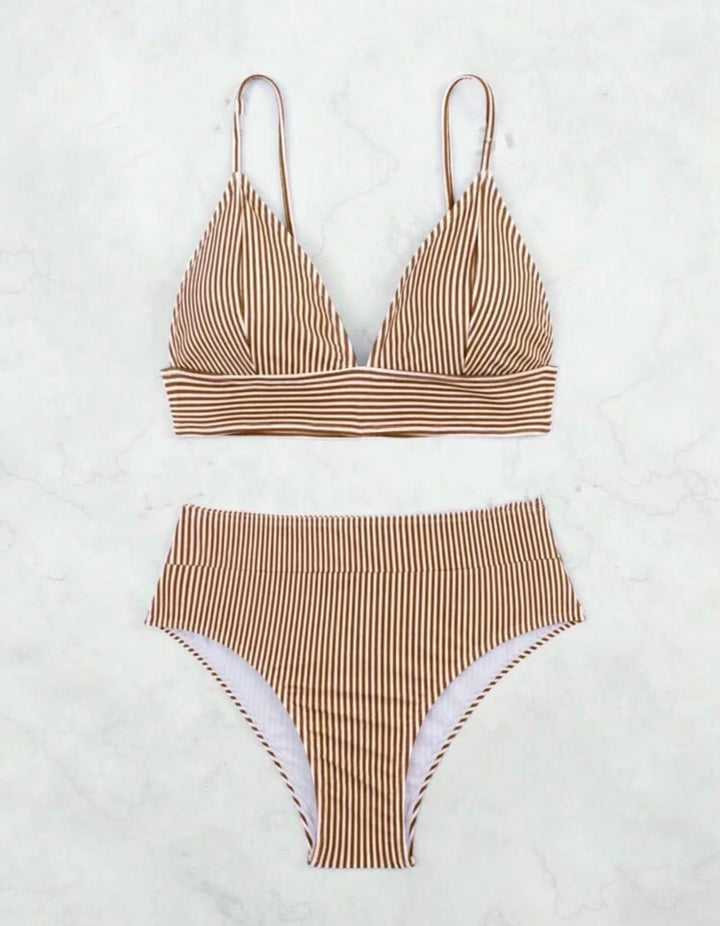 Ladies High-Waisted Bikini with Elegant Stripe Pattern Mune Fashion