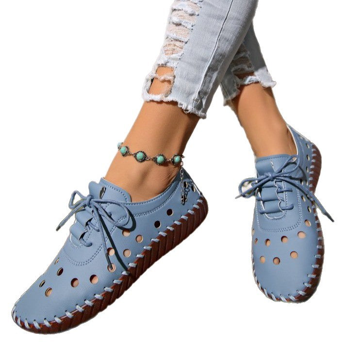 Women casual perforated leather lace-ups with flexible rubber sole Mune Fashion