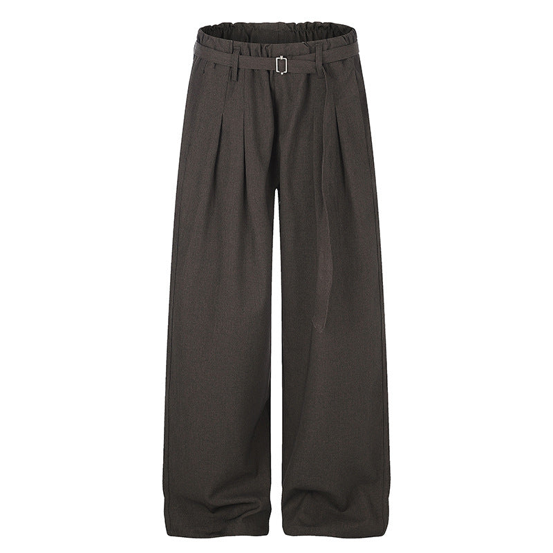 Ladies Wide High-Waist Palazzo Pants with Paperbag Waist, Pleats and Ties Belt Mune Fashion