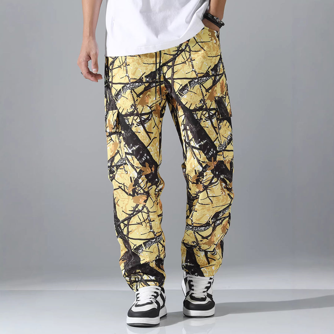 Men's Patterned Cargo Jogging Pants with Drawstring, Patch Pockets & Tapered Leg Mune Fashion