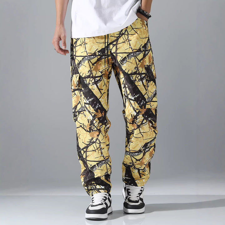 Men's Patterned Cargo Jogging Pants with Drawstring, Patch Pockets & Tapered Leg Mune Fashion