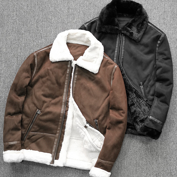 Men's padded pilot jacket made of suede leather imitation with teddy fur inner lining and zip Mune Fashion