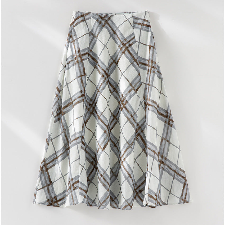 Women’s midi skirt in A-line silhouette with watercolored check pattern Mune Fashion