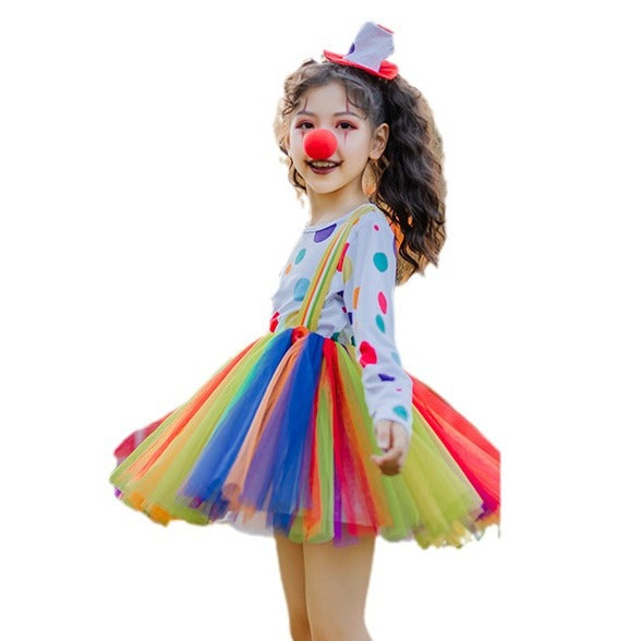 Girl Clown Costume with Colorful Dots and Tulle Skirt Mune Fashion