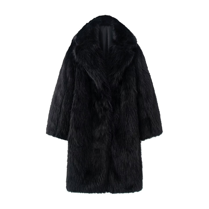 Women Long Oversize Faux Fur Coat with Voluminous Shawl Collar Mune Fashion