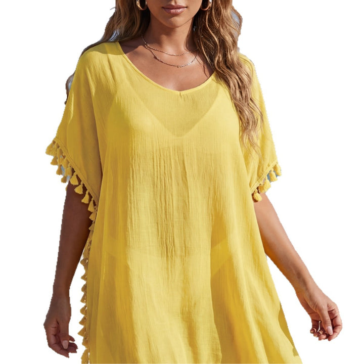 Women airy beach cover-up with playful fringes Mune Fashion