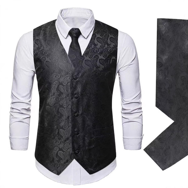 Men's Nan Paisley Satin Suit Vest Set with Tie and Pocket Square Mune Fashion