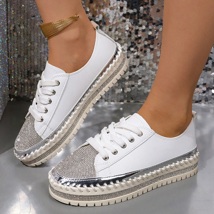 Ladies Glamorous Sneakers with Sparkling Rhinestones and Trendy Profile Sole Mune Fashion