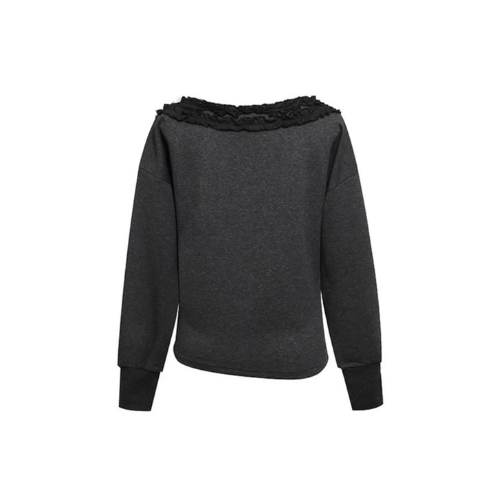 Women's sweatshirt with off-the-shoulder neckline, lace ruffle, and side gathers Mune Fashion