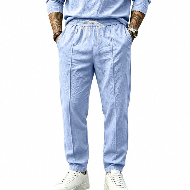 Men's Lightweight Tapered Jogging Pants with Pleats, Elastic Drawstring and Side Pockets Mune Fashion